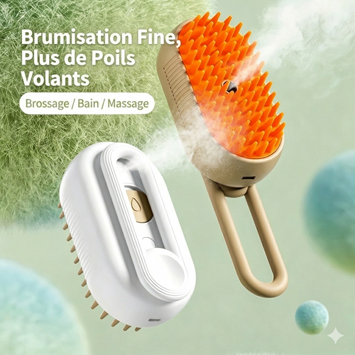 Brosse Vapeur 3-en-1 pour Chien et Chat