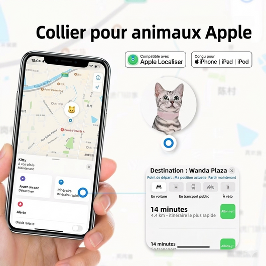 Collier Traceur GPS pour Animaux – Compatible Apple Localiser
